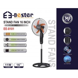 مروحة ستاند قابلة للشحن بالطاقة الشمسية E-Bester - حجم 16 إنش، 11 واط، بطارية طويلة الأمد