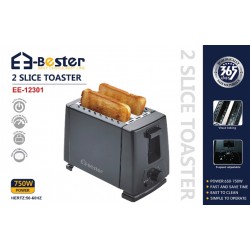 محمصة خبز توستر Bester أسود لشريحتين - قوة 750 واط، 6 مستويات تحكم، إخراج تلقائي (EE-12301)