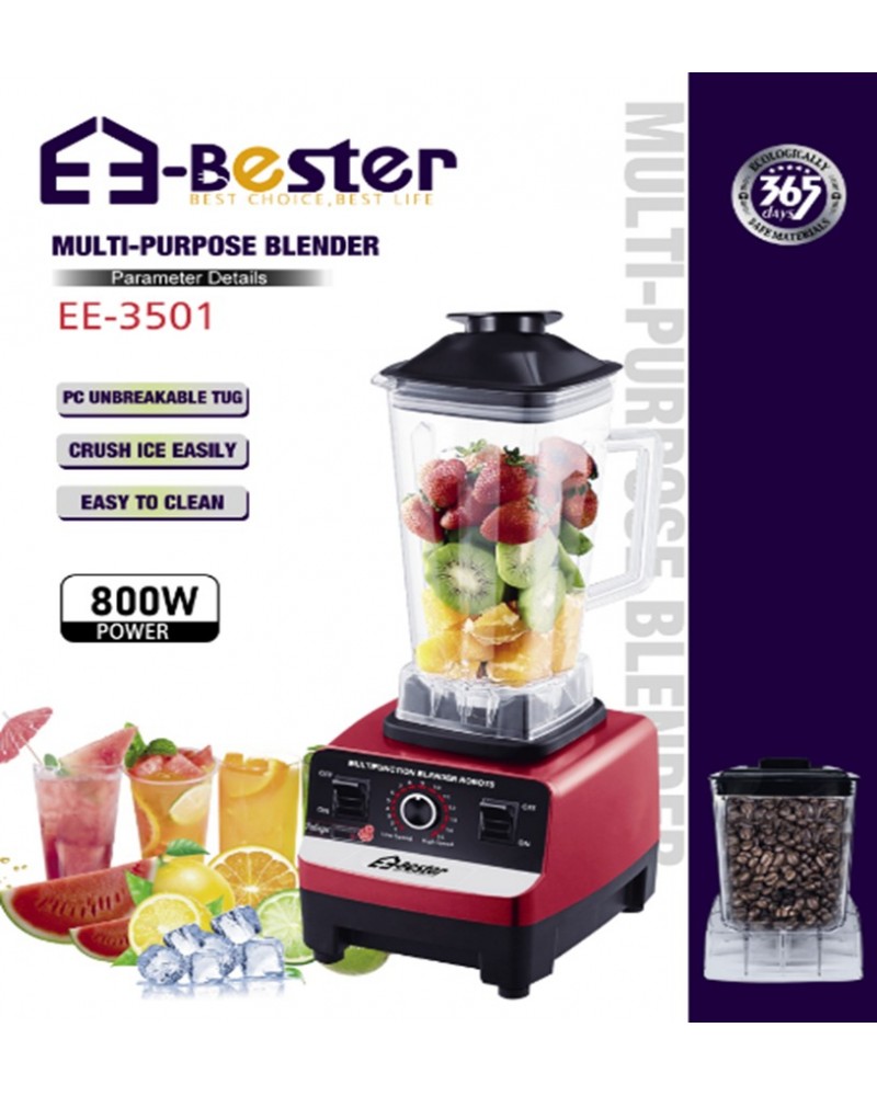 خلاط بستر EE-3501 متعدد الاستخدامات - 800 واط، كوب غير قابل للكسر، لجرش الثلج بسهولة خلاط بستر EE-3501 متعدد الاستخدامات - 800 واط، كوب غير قابل للكسر، لجرش الثلج بسهولة