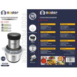 مفرمة لحم ومحضرة طعام E-Bester سعة 2.0 لتر - 600 واط، 4 شفرات ستانلس ستيل EE-11201