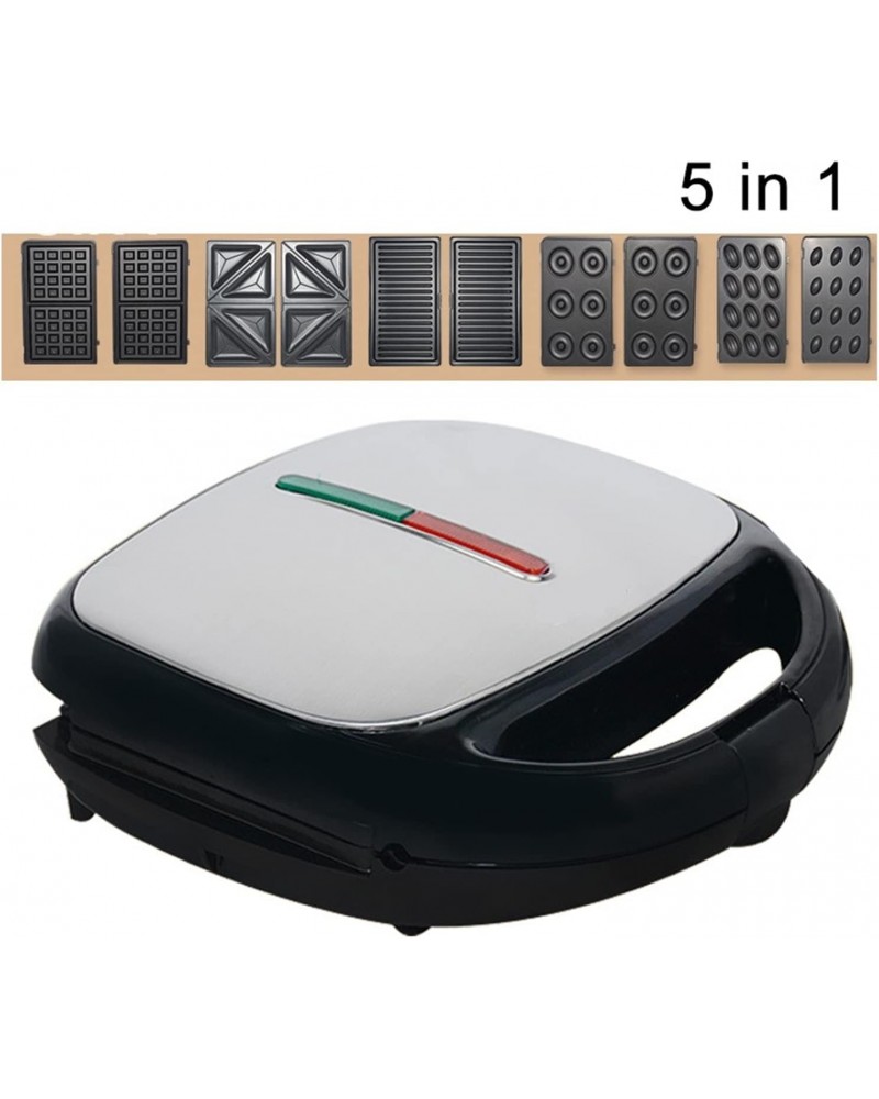 صانع ساندويتشات و وافل و دونات و كب كيك وشواء 5 في 1 من E-Bester بقوة 750 واط - سهل التنظيف ومزود بتسخين مزدوج