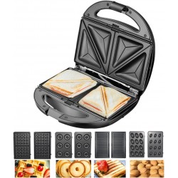 صانع ساندويتشات و وافل و دونات و كب كيك وشواء 5 في 1 من E-Bester بقوة 750 واط - سهل التنظيف ومزود بتسخين مزدوج