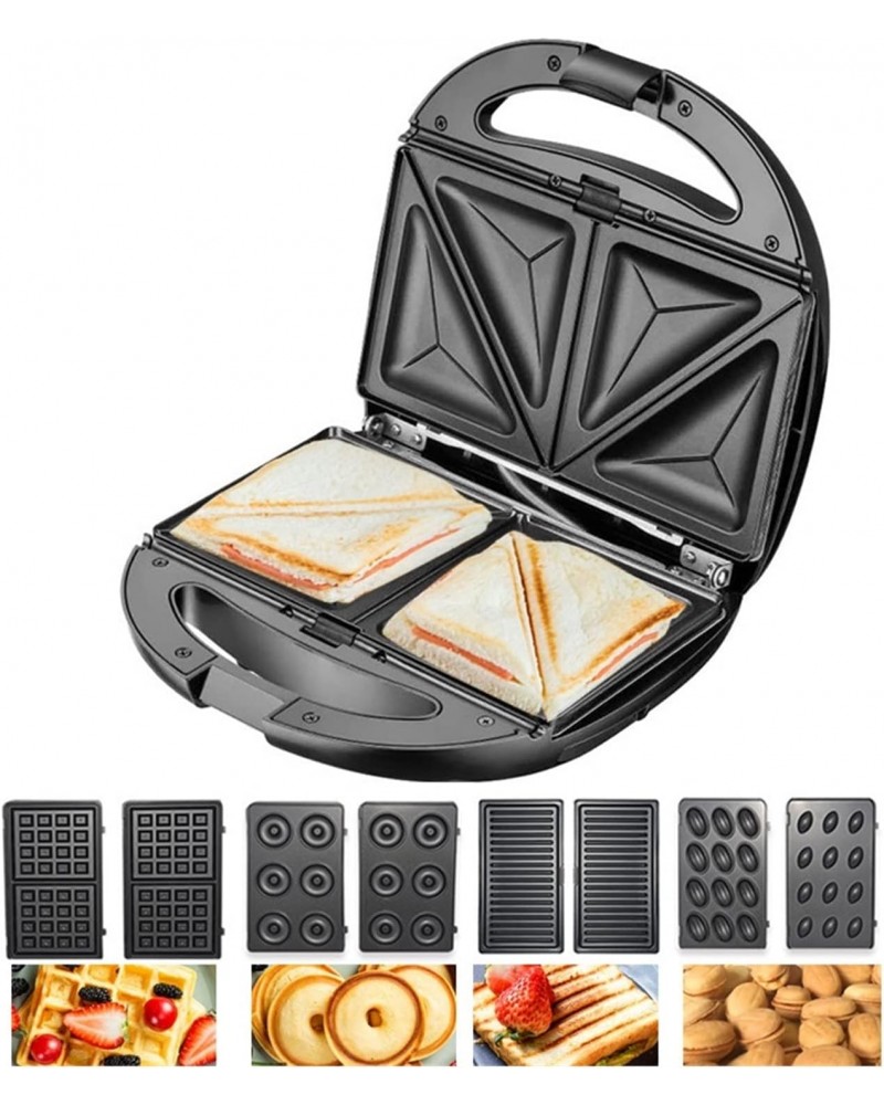 صانع ساندويتشات و وافل و دونات و كب كيك وشواء 5 في 1 من E-Bester بقوة 750 واط - سهل التنظيف ومزود بتسخين مزدوج