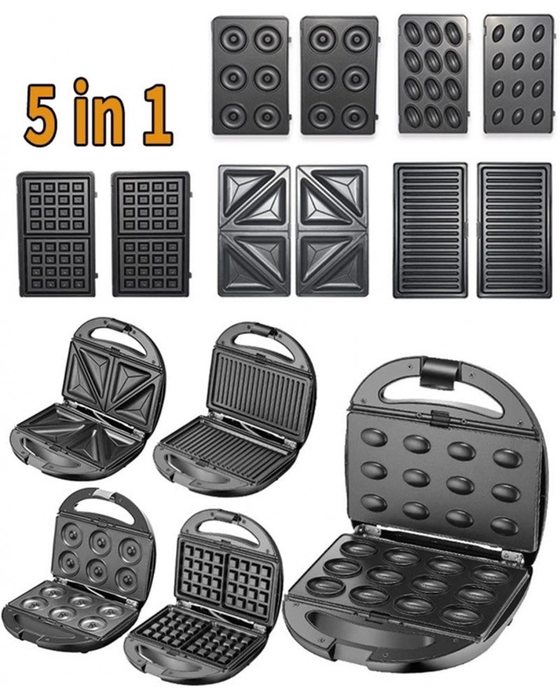 صانع ساندويتشات و وافل و دونات و كب كيك وشواء 5 في 1 من E-Bester بقوة 750 واط - سهل التنظيف ومزود بتسخين مزدوج