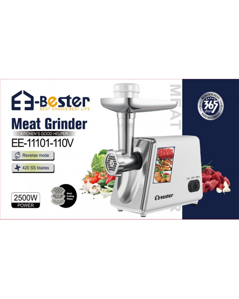 مفرمة لحم كهربائية E-Bester - قوة 2500 واط، شفرات ستانلس ستيل، وضع عكسي مفرمة لحم كهربائية E-Bester - قوة 2500 واط، شفرات ستانلس ستيل، وضع عكسي