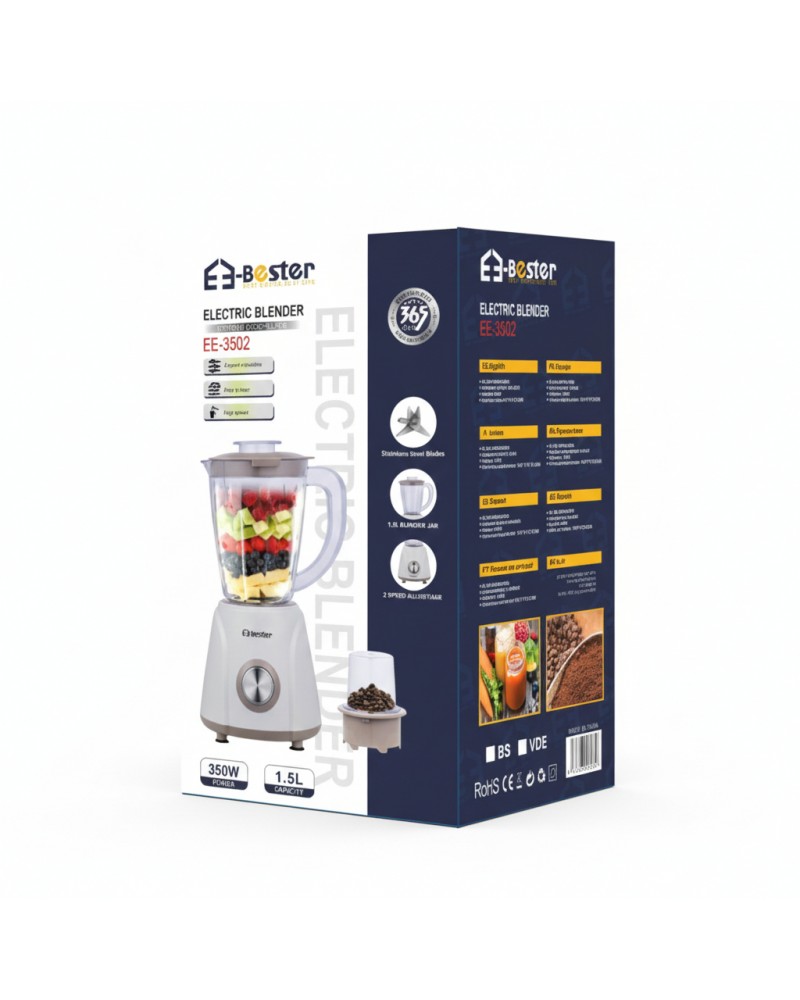 عصاره كهربائي E-Bester EE-3502 - قوة 350 واط، سعة 1.5 لتر، شفرات ستانلس ستيل، سرعتان قابلتان للتعديل عصاره كهربائي E-Bester EE-3502 - قوة 350 واط، سعة 1.5 لتر، شفرات ستانلس ستيل، سرعتان قابلتان للتعديل
