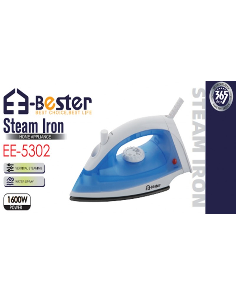 مكواة بخار كهربائية E-Bester - قوة 1600 واط، مع خاصية الكي العمودي ورش الماء مكواة بخار كهربائية E-Bester - قوة 1600 واط، مع خاصية الكي العمودي ورش الماء