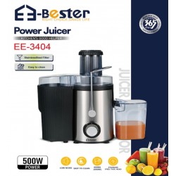 عصارة كهربائية E-Bester EE-3404 - قوة 500 واط، فلتر ستانلس ستيل، سهلة التنظيف وضوضاء منخفضة