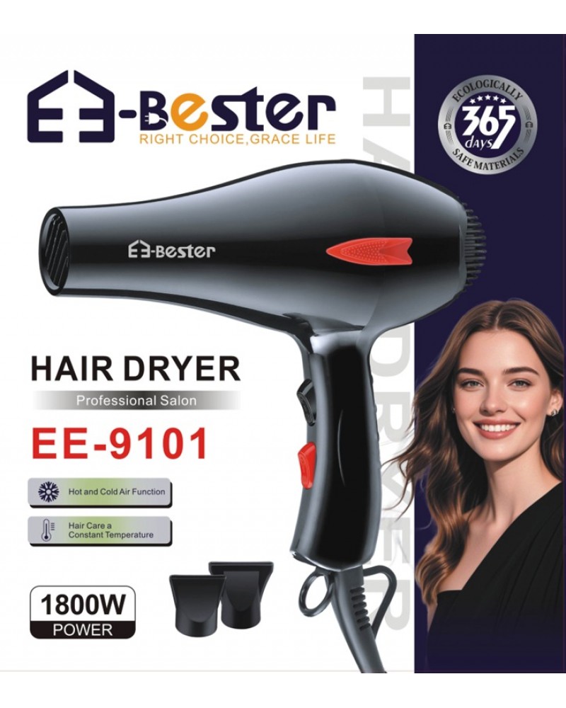أستشوار شعر احترافي 1800 واط EE-Bester EE-9101 - هواء ساخن وبارد