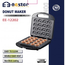 صانعة الدونات الكهربائية من E-Bester بقوة 1200 واط - 18 فتحة، غير لاصقة، وتسخين مزدوج (EE-12202) صانعة الدونات الكهربائية من E-Bester بقوة 1200 واط - 18 فتحة، غير لاصقة، وتسخين مزدوج (EE-12202)