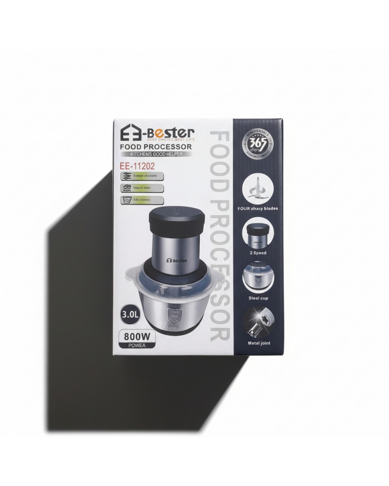 مفرمة لحم وطعام من Bester – سعة 3 لتر، قدرة 800 واط، 4 شفرات ستانلس ستيل (متعددة الاستخدامات) مفرمة لحم وطعام من Bester – سعة 3 لتر، قدرة 800 واط، 4 شفرات ستانلس ستيل (متعددة الاستخدامات)