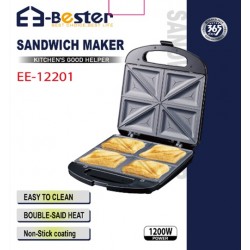 صانع ساندويتشات E-Bester بقوة 1200 واط - 4 قطع، تسخين مزدوج، طلاء غير لاصق (EE-12201) صانع ساندويتشات E-Bester بقوة 1200 واط - 4 قطع، تسخين مزدوج، طلاء غير لاصق (EE-12201)