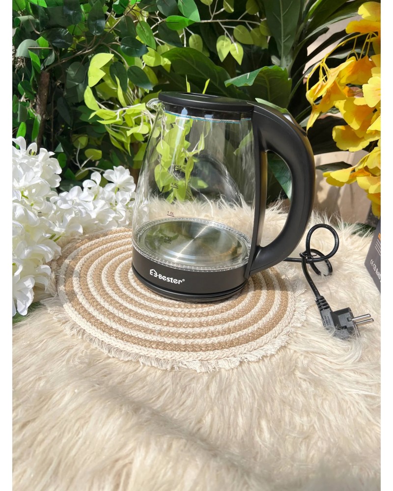 غلاية كهربائية زجاجية E-Bester EE-2301 بقوة 1500 واط وسعة 1.8 لتر مع حماية من الغليان الجاف غلاية كهربائية زجاجية E-Bester EE-2301 بقوة 1500 واط وسعة 1.8 لتر مع حماية من الغليان الجاف