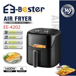 قلاية هوائية E-Bester EE-4202 متعددة الأغراض سعة 6 لتر وقوة 1600 واط مع مؤقت 60 دقيقة قلاية هوائية E-Bester EE-4202 متعددة الأغراض سعة 6 لتر وقوة 1600 واط مع مؤقت 60 دقيقة