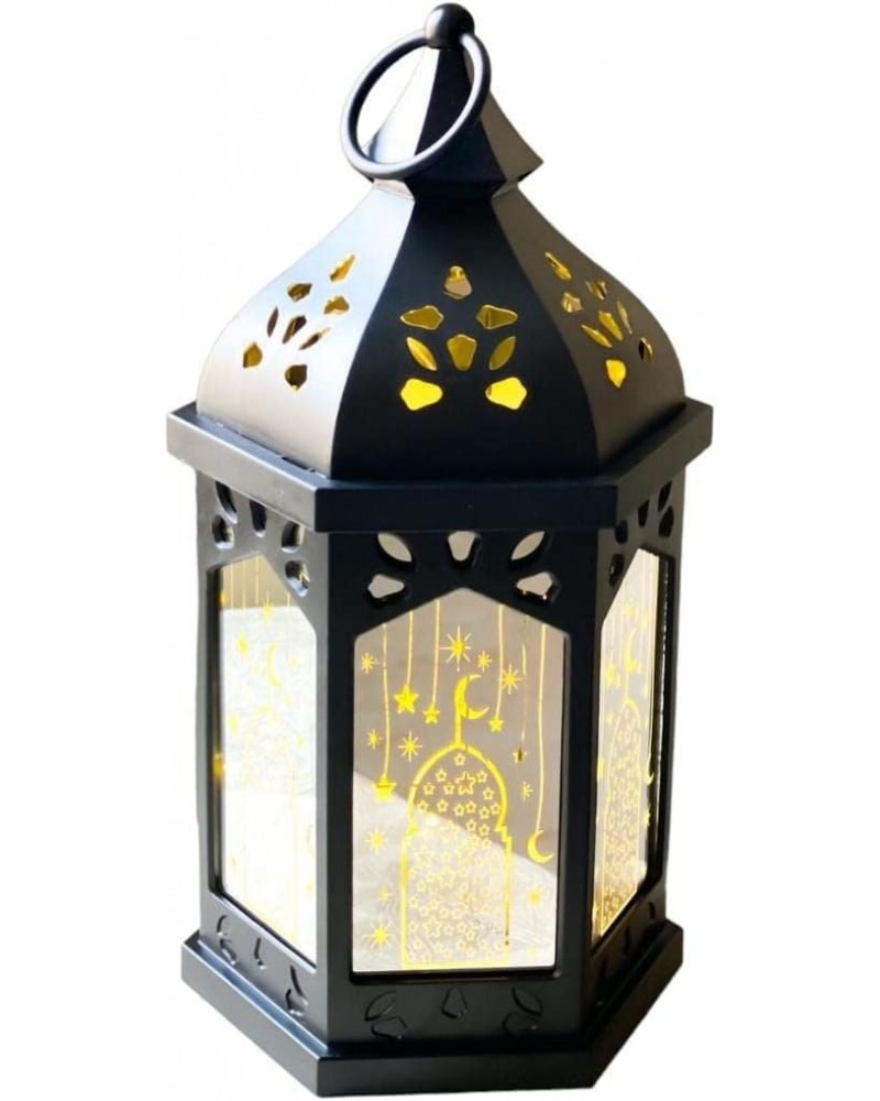 فانوس رمضان زينة بمرايا مضيئه ذات نقوش مع اضاءة LED, متوفر بعدة الوان (اسود)