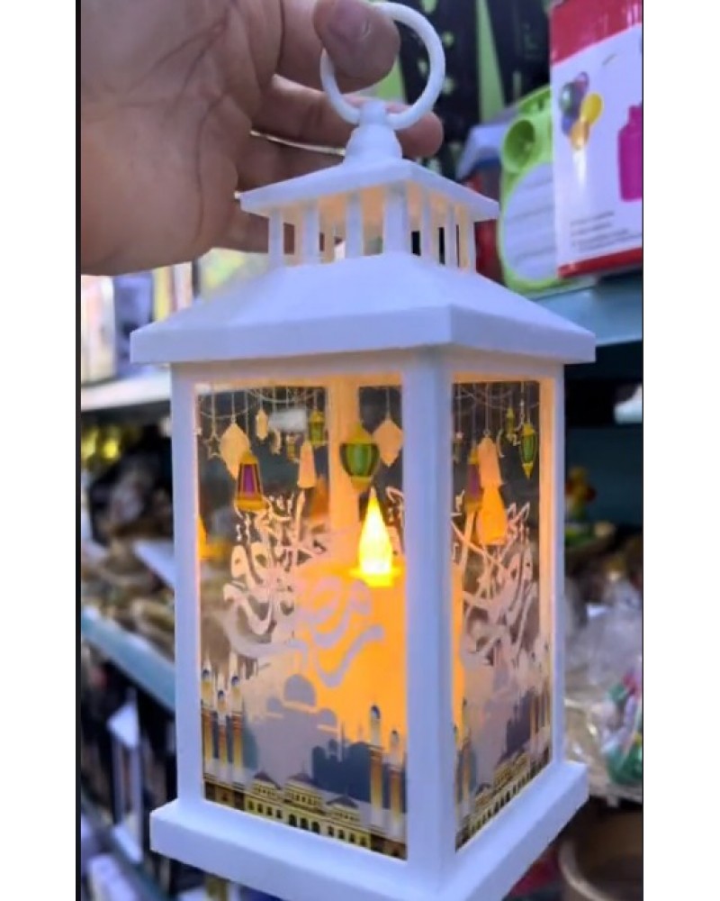 فانوس رمضان زينة بمرايا مضيئه ذات نقوش مع اضاءة LED, متوفر بعدة الوان (ذهبي)