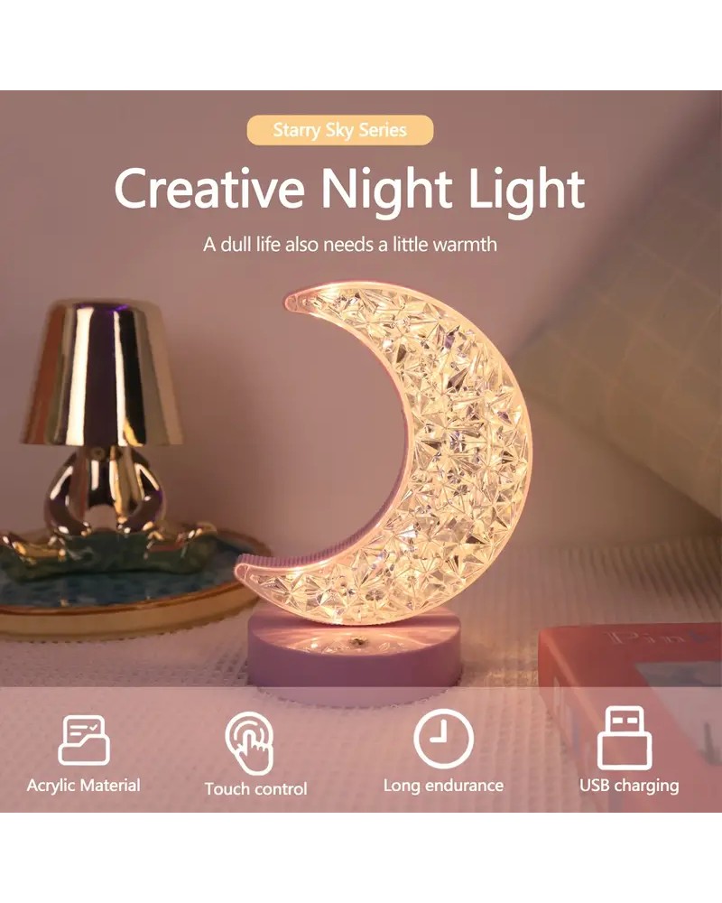 هلال رمضان مصباح طاولة القمر 1 قطعة ، مصباح سرير غرفة نوم حديث فاخر مذهل بتقنية LED