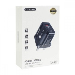 شاحن جداري منفذين Type-C شحن سريع و USB-A شحن عادي – OVAST CH-431 شاحن جداري منفذين Type-C شحن سريع و USB-A شحن عادي – OVAST CH-431