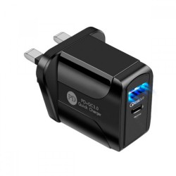 شاحن جداري منفذين Type-C شحن سريع و USB-A شحن عادي – OVAST CH-431 شاحن جداري منفذين Type-C شحن سريع و USB-A شحن عادي – OVAST CH-431
