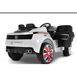 سيارة كهربائية شرطة للأطفال بمحركين قويين  مع جهاز للتحكم وصوت ونان - لون ابيض واسود - من رالي